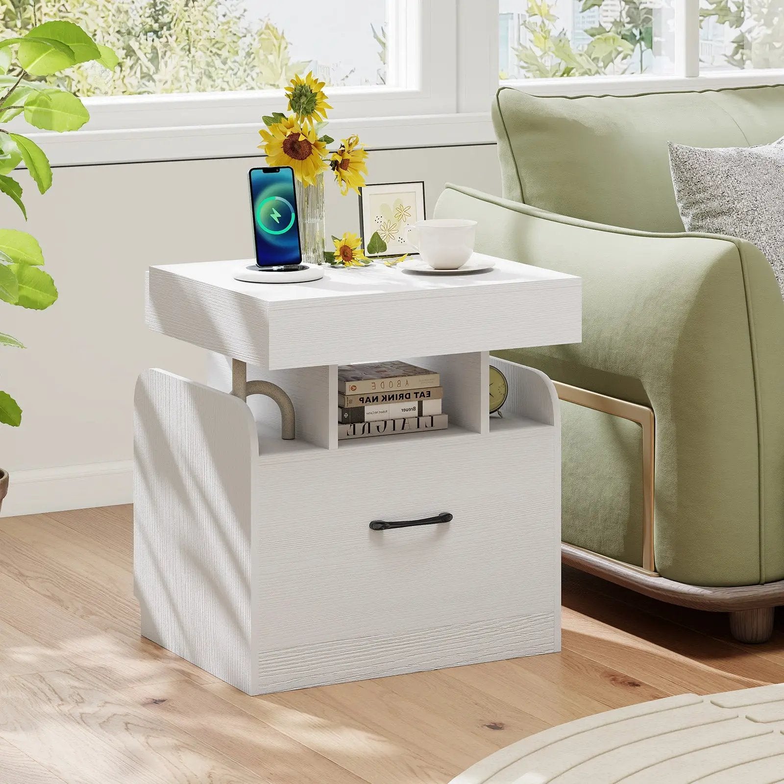 Nightstand with Charging Station Modern Bedside Table for Living Room Bedroom Office by DirectDeals