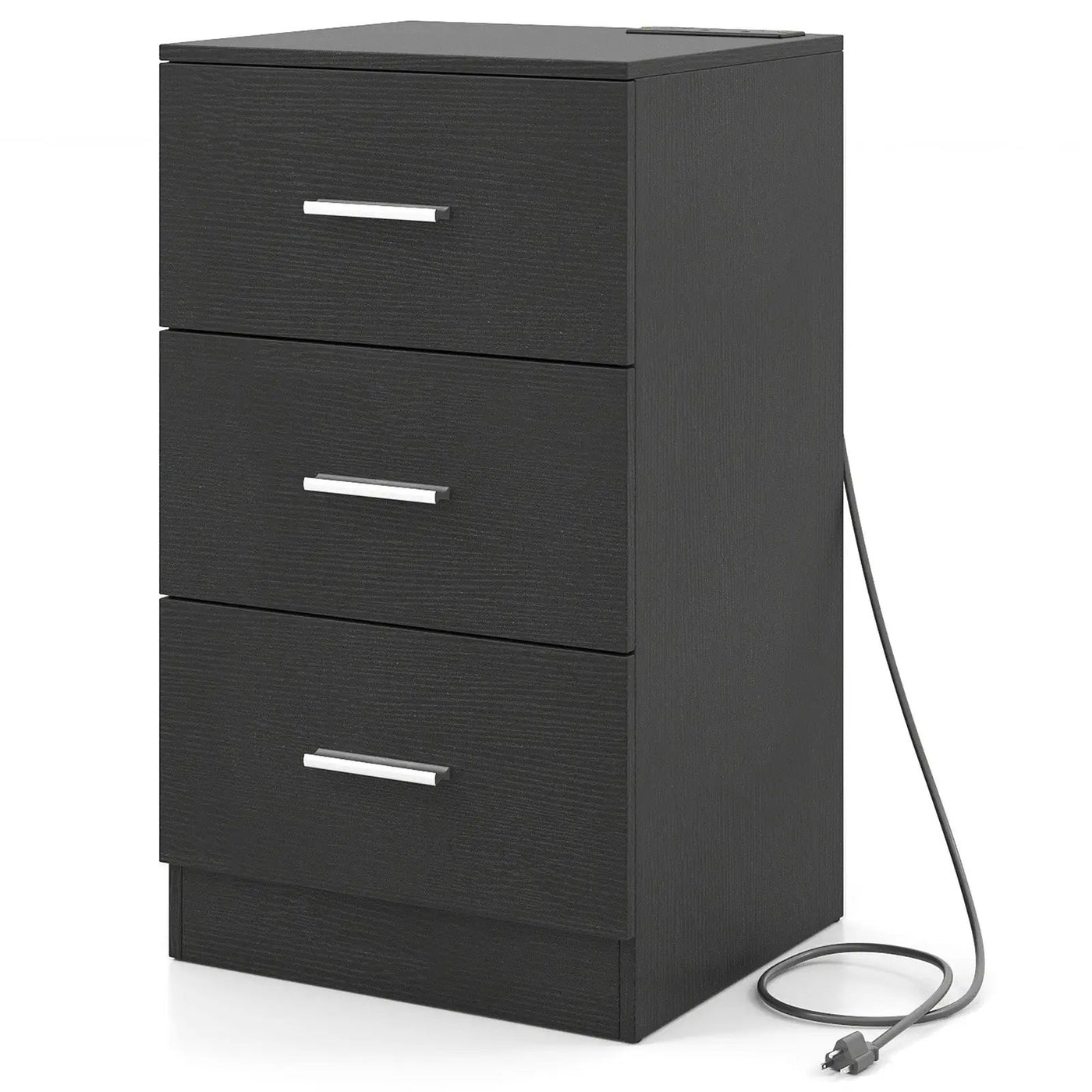 Nightstand with Charging Station End Table with 3 Storage Drawers Bedside Table for Bedroom by DirectDeals