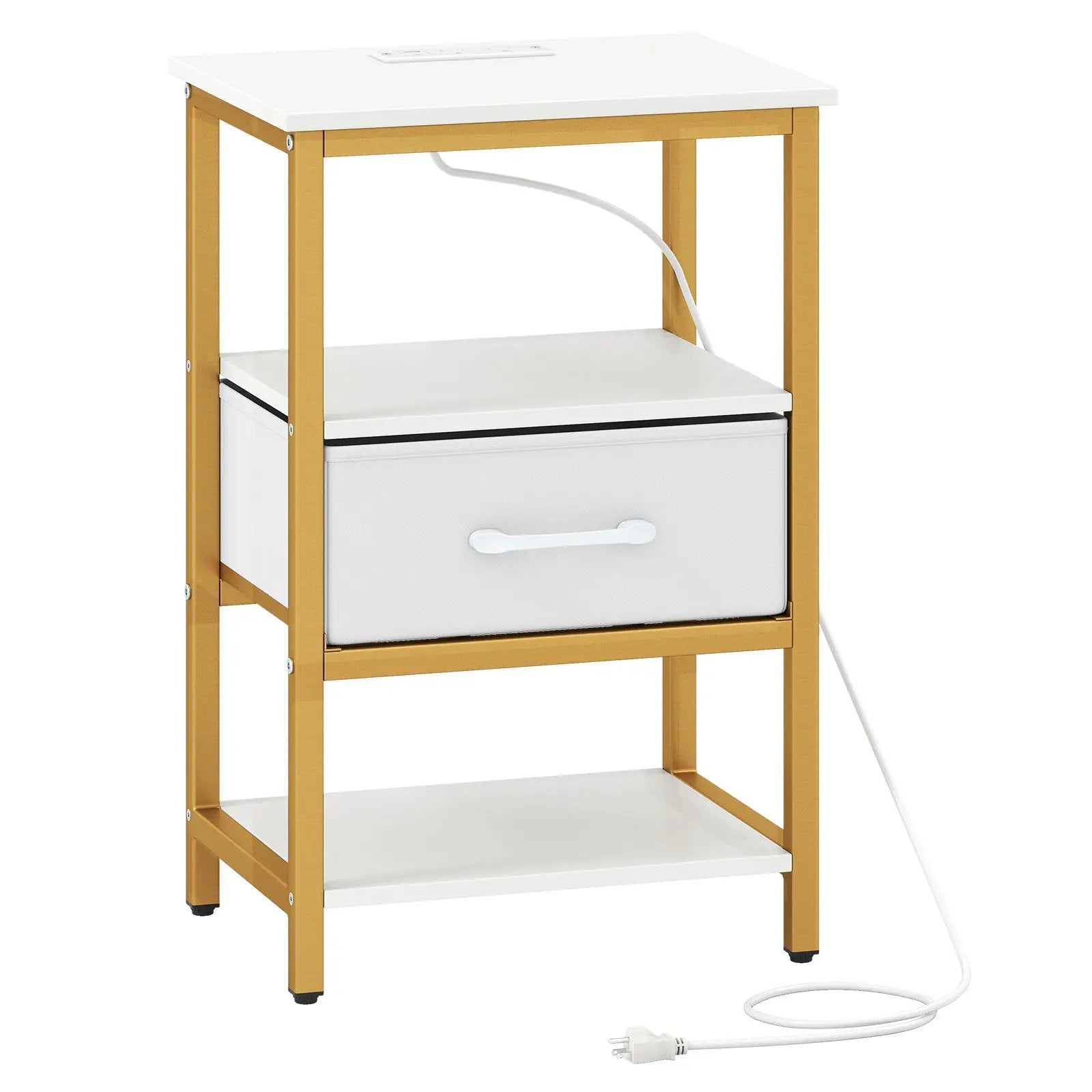 Nightstand with Charging Station and Adjustable Fabric Drawer for Bedroom and Living Room by DirectDeals