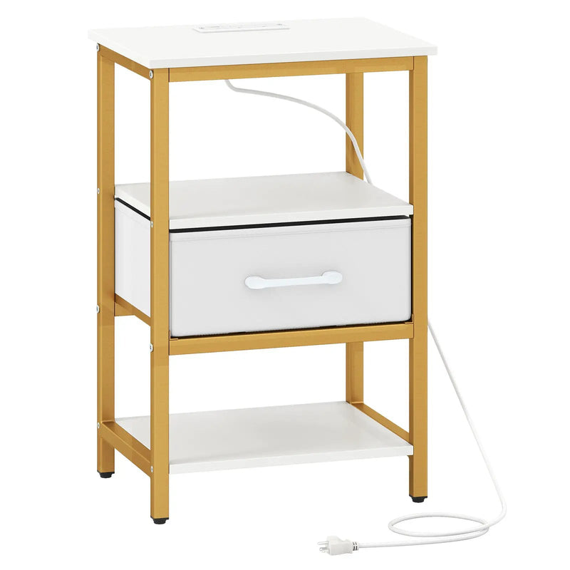 Nightstand with Charging Station and Adjustable Fabric Drawer for Bedroom and Living Room by DirectDeals