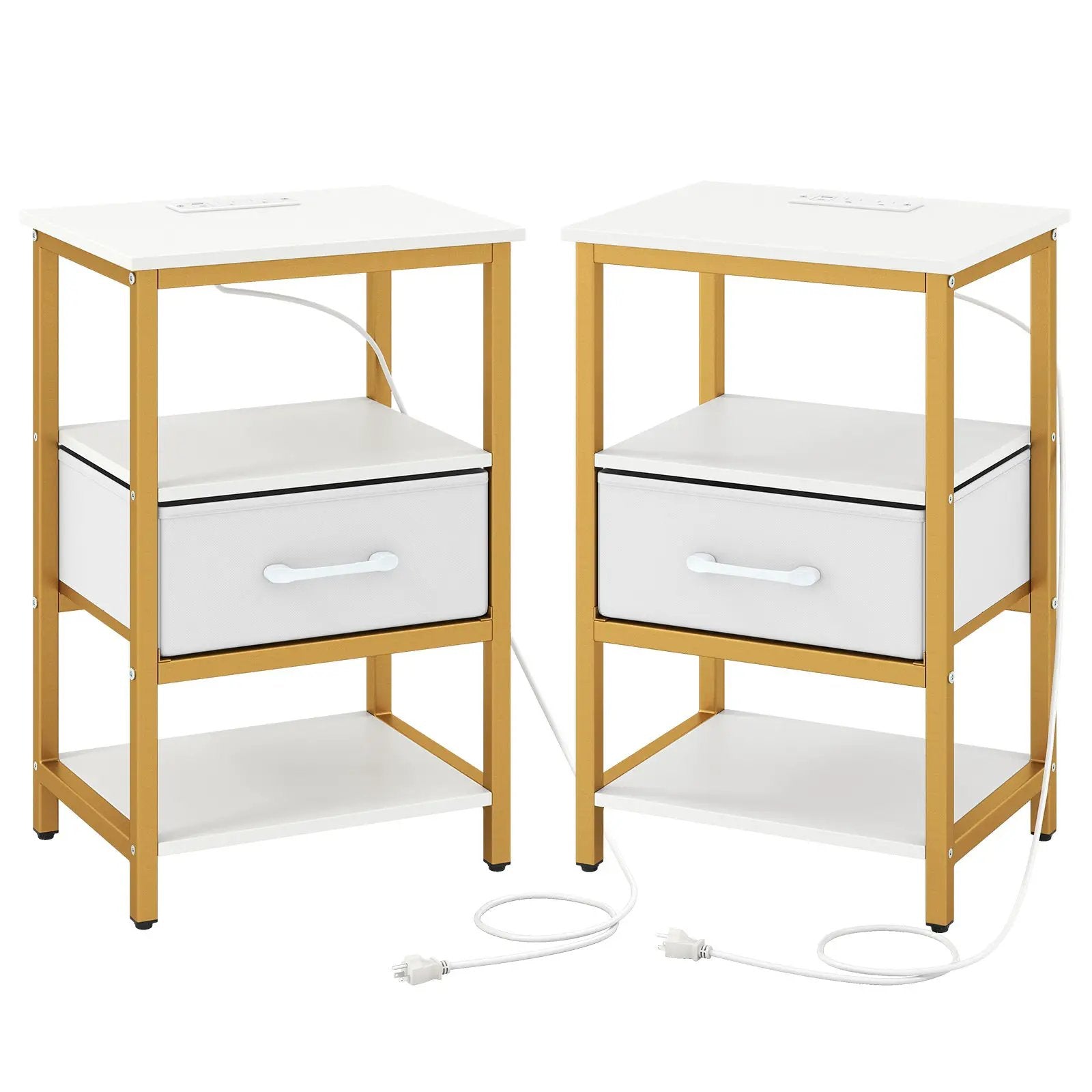 Nightstand with Charging Station and Adjustable Fabric Drawer for Bedroom and Living Room by DirectDeals