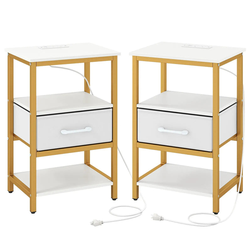 Nightstand with Charging Station and Adjustable Fabric Drawer for Bedroom and Living Room by DirectDeals