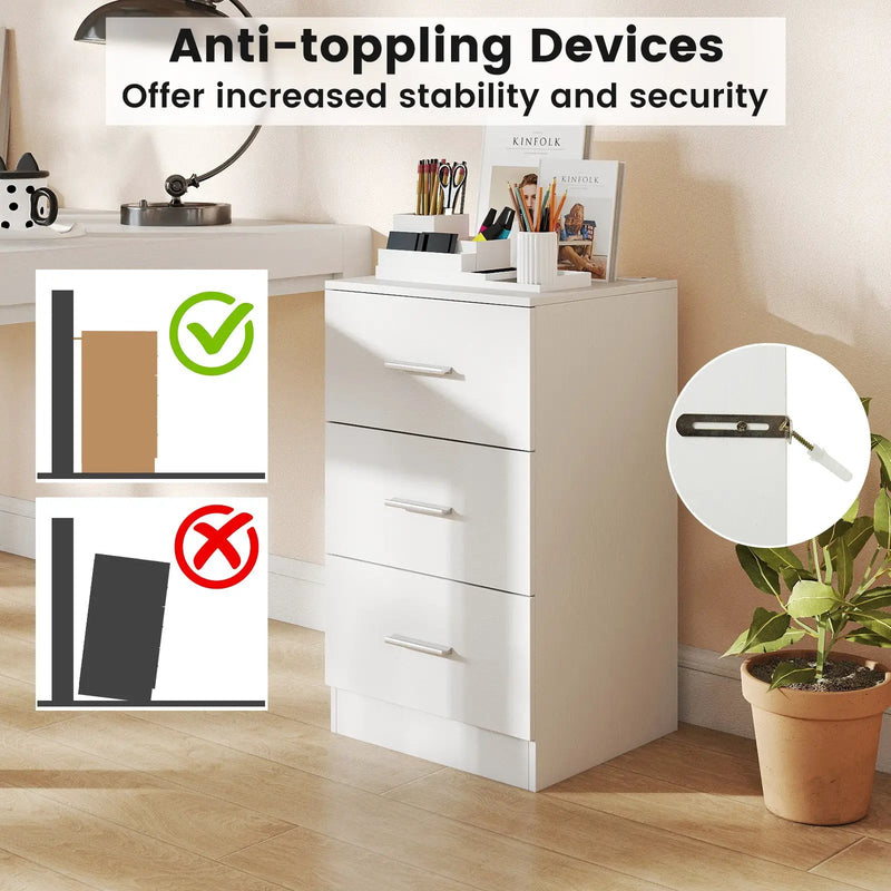 Nightstand with Charging Station End Table with 3 Storage Drawers Bedside Table for Bedroom by DirectDeals