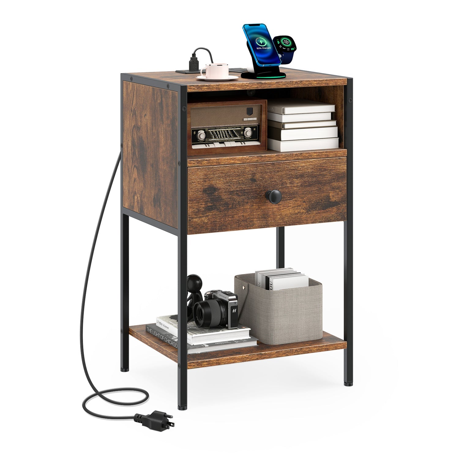 Nightstand with Charging Station Bedside Table with USB Ports and Outlets by DirectDeals