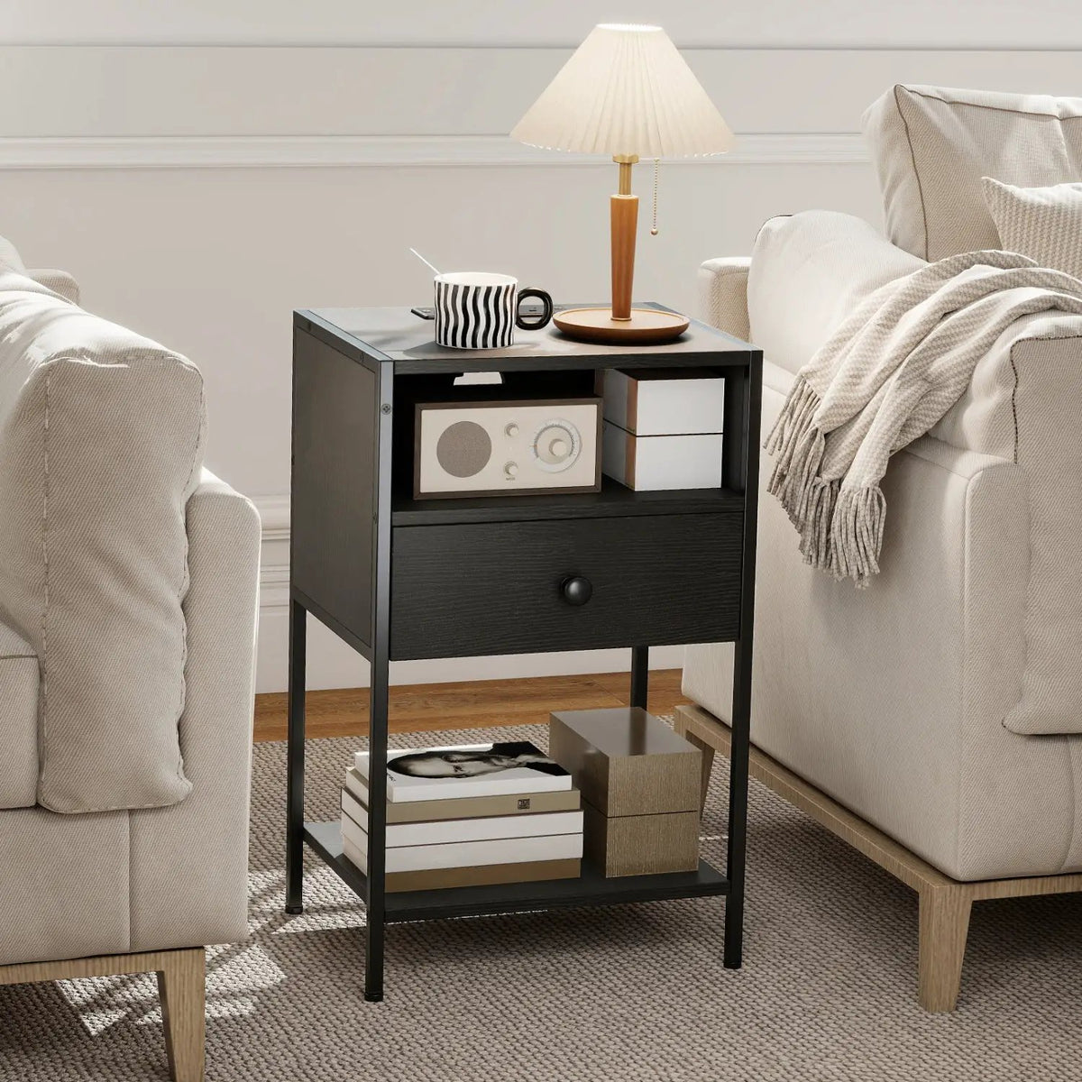 Nightstand with Charging Station Bedside Table with USB Ports and Outlets by DirectDeals