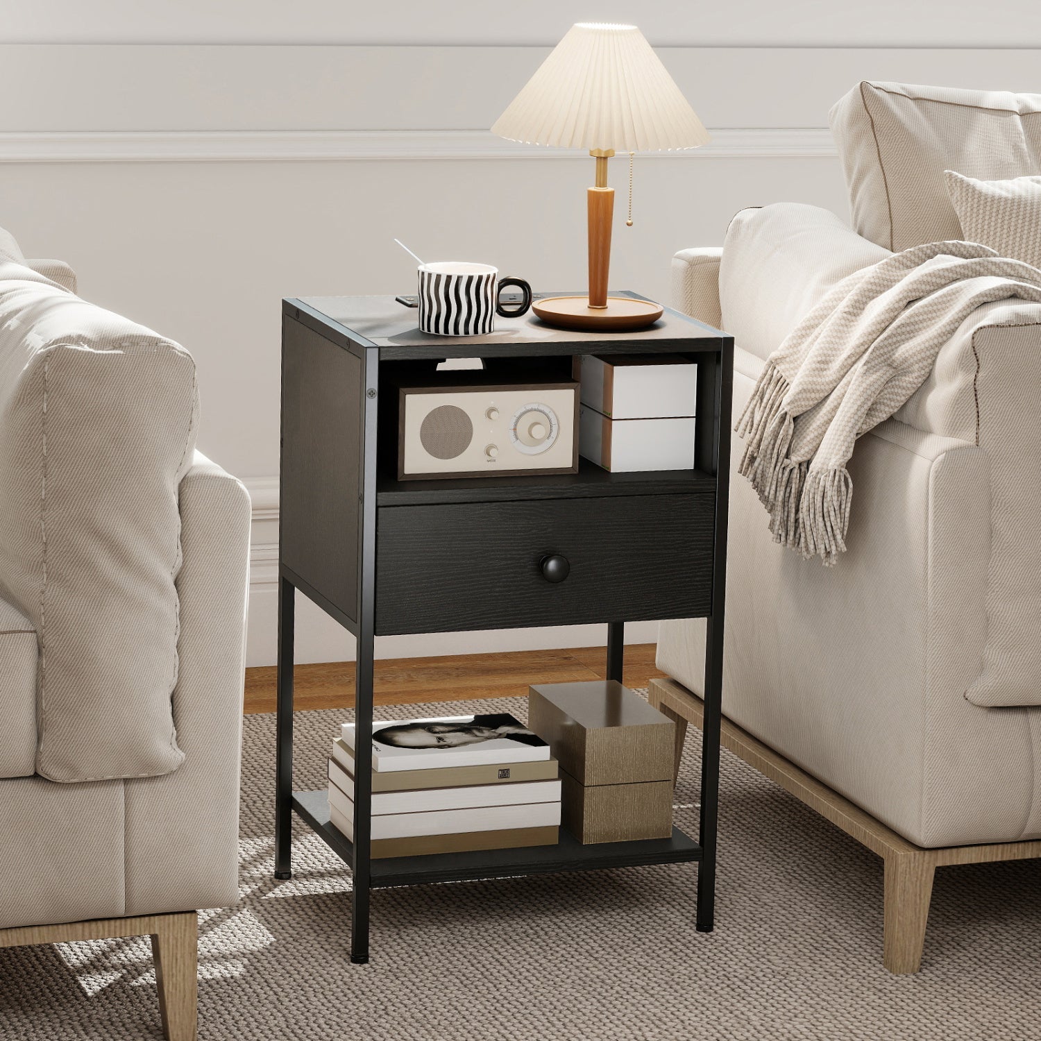 Nightstand with Charging Station Bedside Table with USB Ports and Outlets by DirectDeals