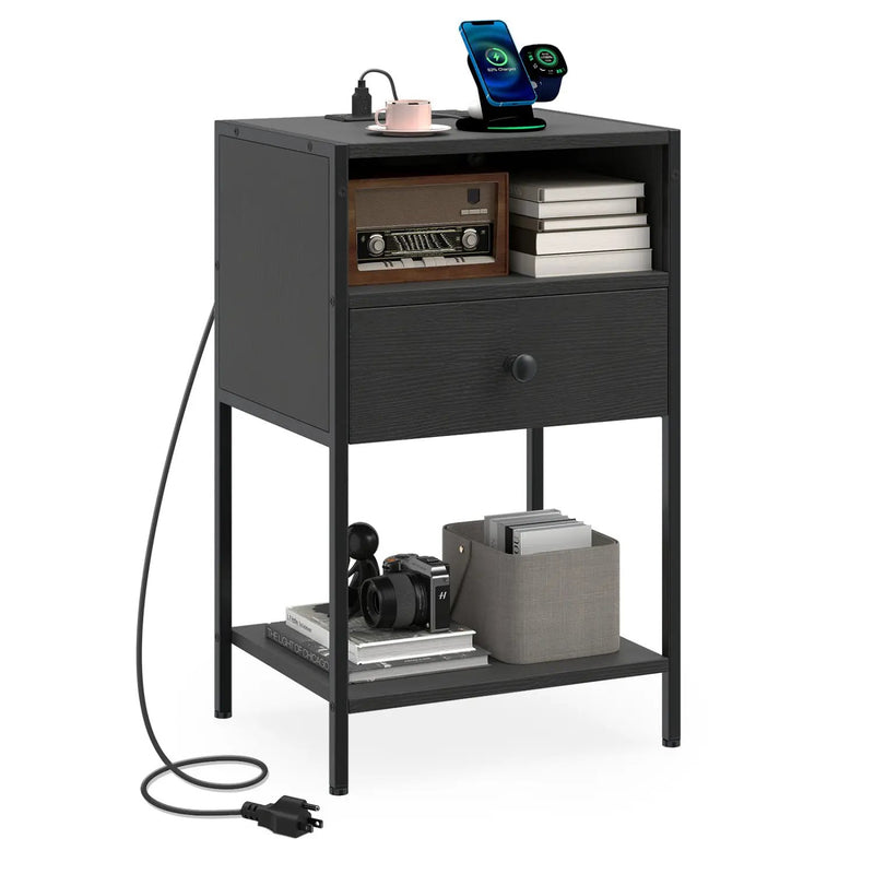 Nightstand with Charging Station Bedside Table with USB Ports and Outlets by DirectDeals