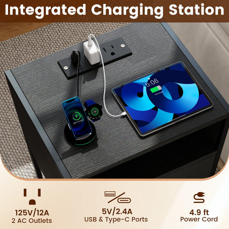 Nightstand with Charging Station Bedside Table with USB Ports and Outlets by DirectDeals