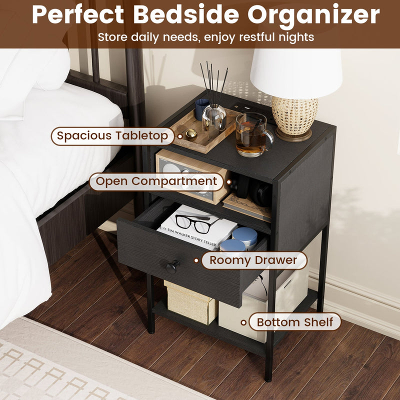 Nightstand with Charging Station Bedside Table with USB Ports and Outlets by DirectDeals