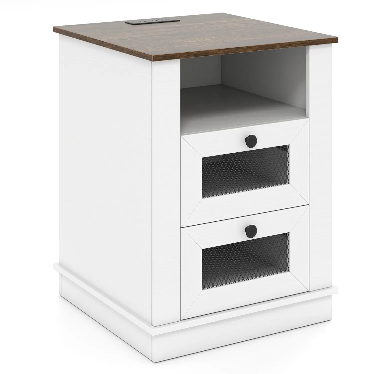 Nightstand with Charging Station and 2 Drawers Rustic Brown by DirectDeals