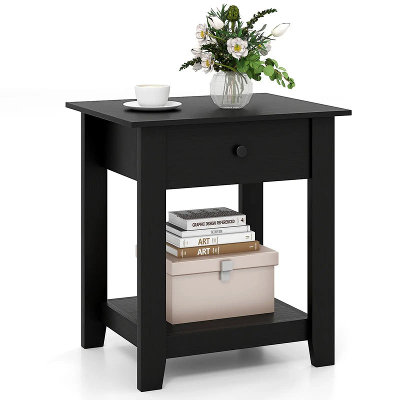 Nightstand with Drawer 3-Tier Modern Bedside Table with Open Shelf and Storage by DirectDeals