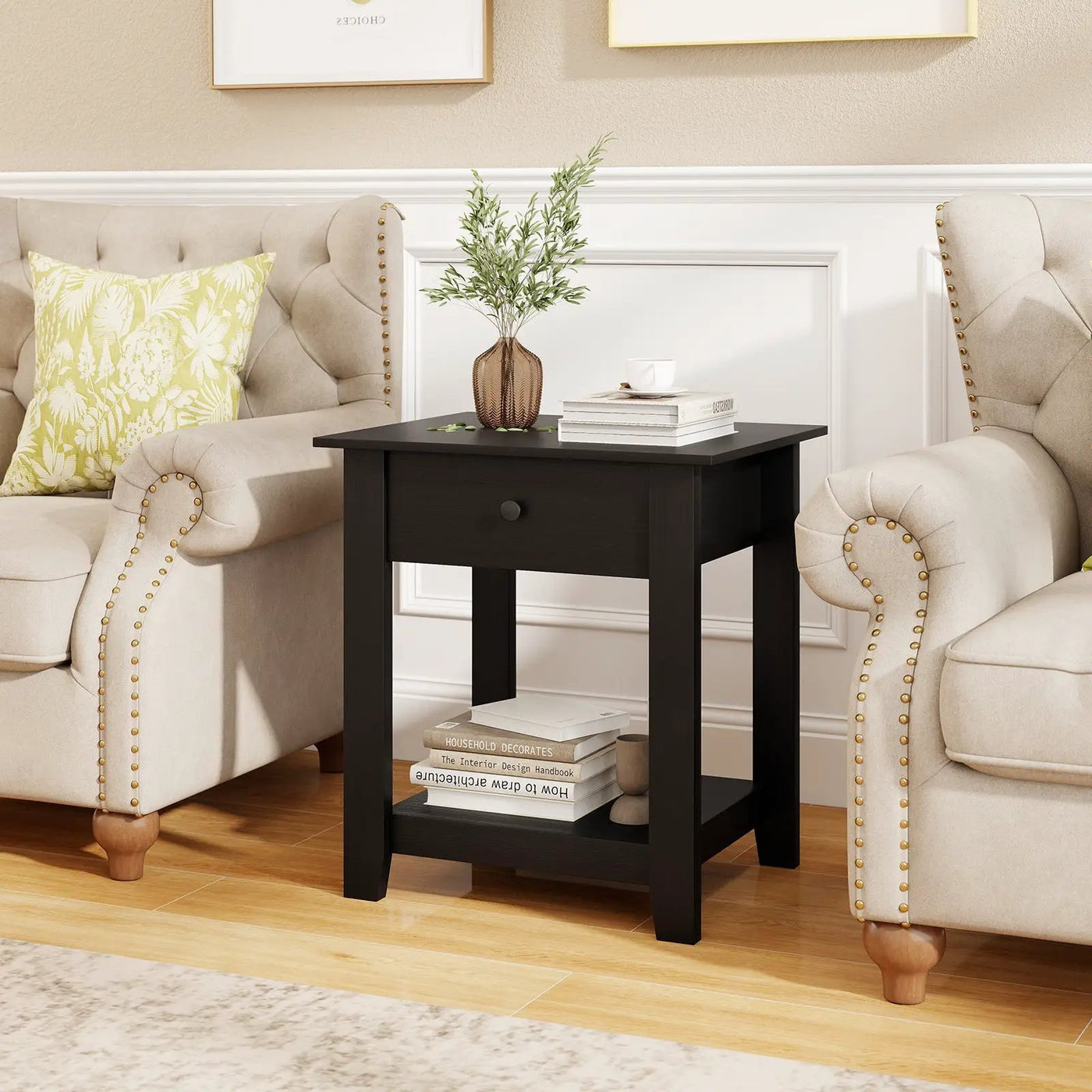 Nightstand with Drawer 3-Tier Modern Bedside Table with Open Shelf and Storage by DirectDeals
