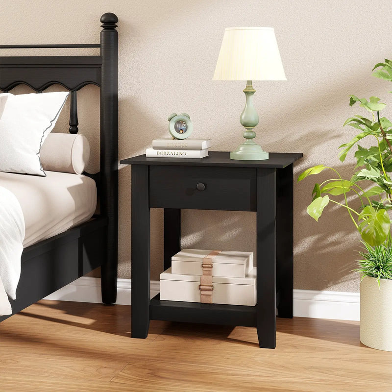 Nightstand with Drawer 3-Tier Modern Bedside Table with Open Shelf and Storage by DirectDeals
