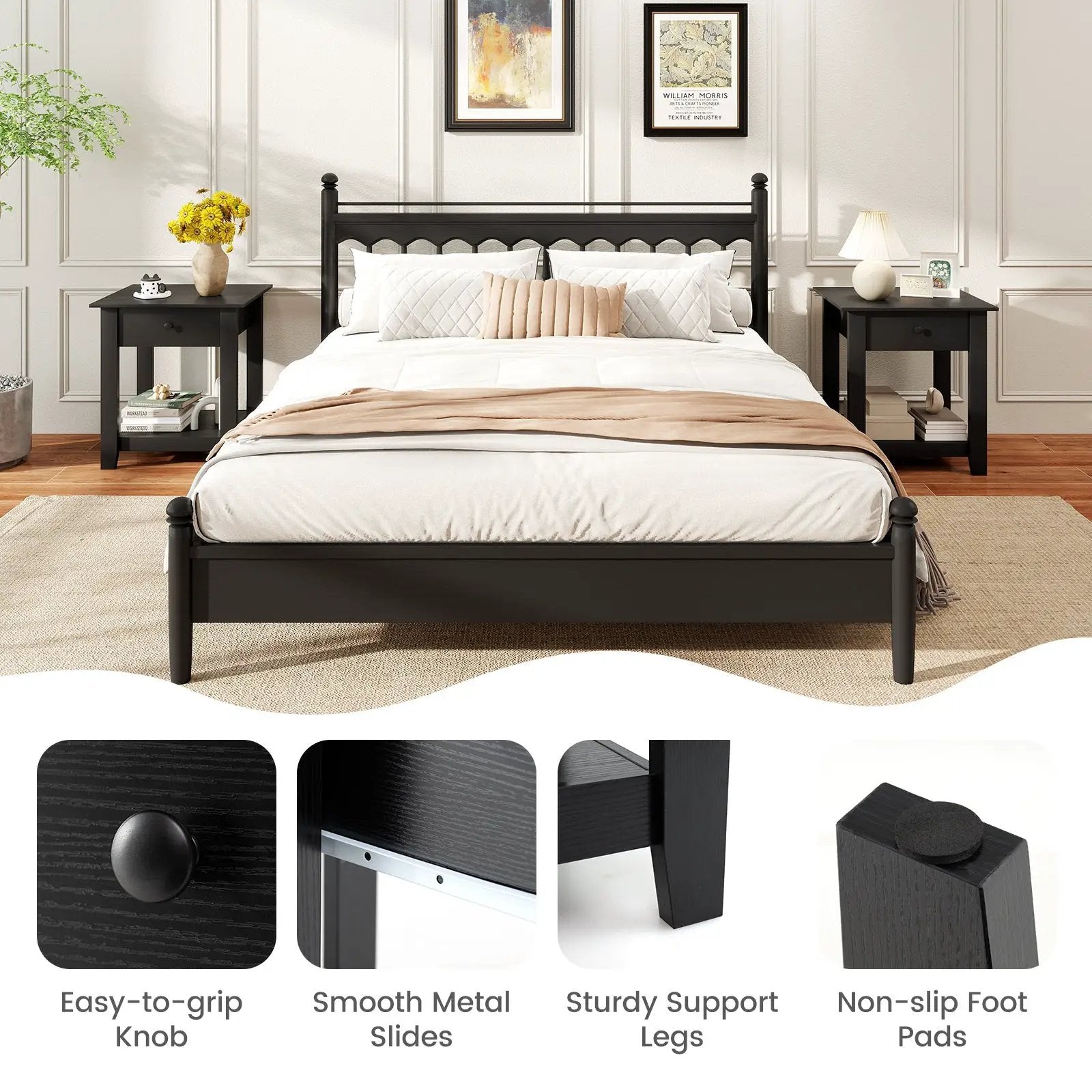 Nightstand with Drawer 3-Tier Modern Bedside Table with Open Shelf and Storage by DirectDeals