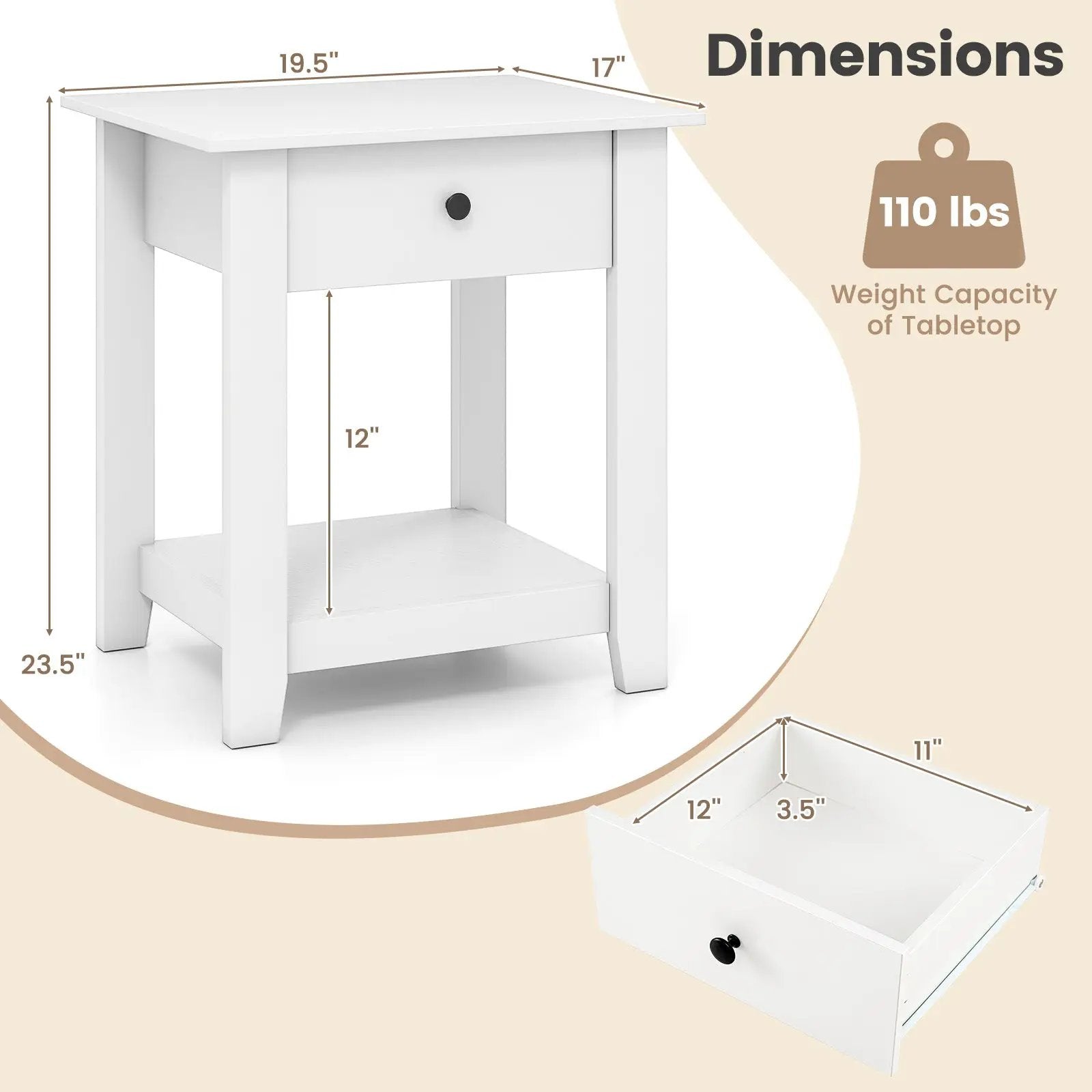 Nightstand with Drawer 3-Tier Modern Bedside Table with Open Shelf and Storage by DirectDeals