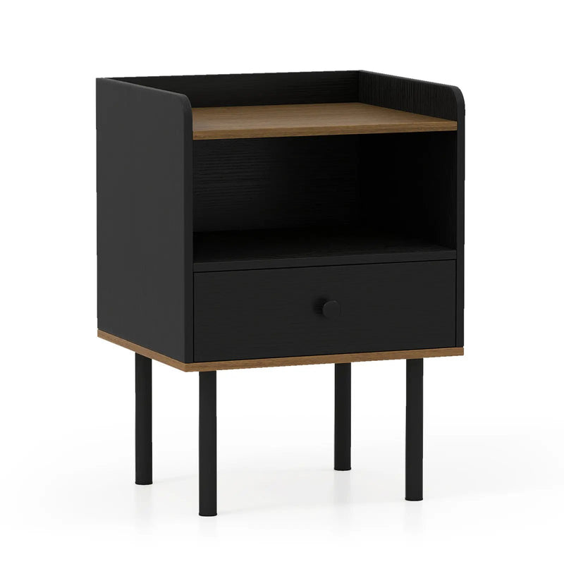 Nightstand with Drawer 3-Tier Sofa Side Table with Open Storage Shelf-Black by DirectDeals