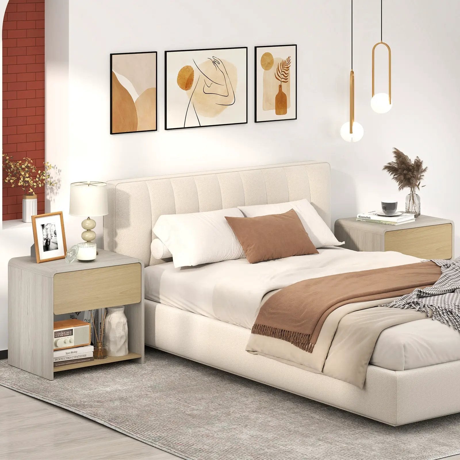 2-Tier Modern Style Nightstand with Drawer and Open Shelf-Oak by DirectDeals