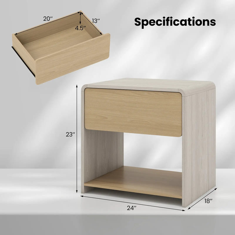 2-Tier Modern Style Nightstand with Drawer and Open Shelf-Oak by DirectDeals