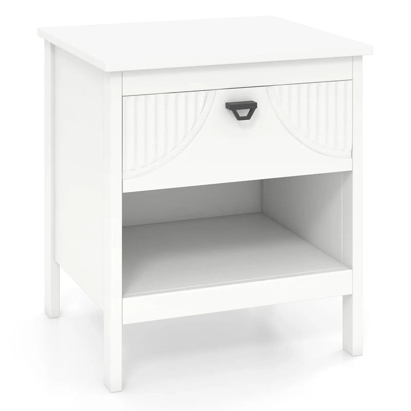 2-tier Wood Nightstand with Drawer and Open Storage Shelf for Bedroom-White by DirectDeals