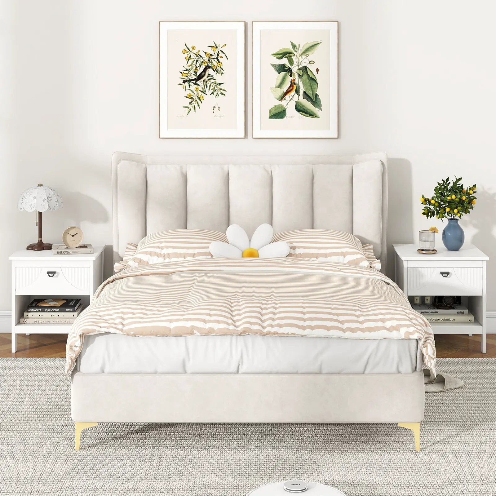 2-tier Wood Nightstand with Drawer and Open Storage Shelf for Bedroom-White by DirectDeals