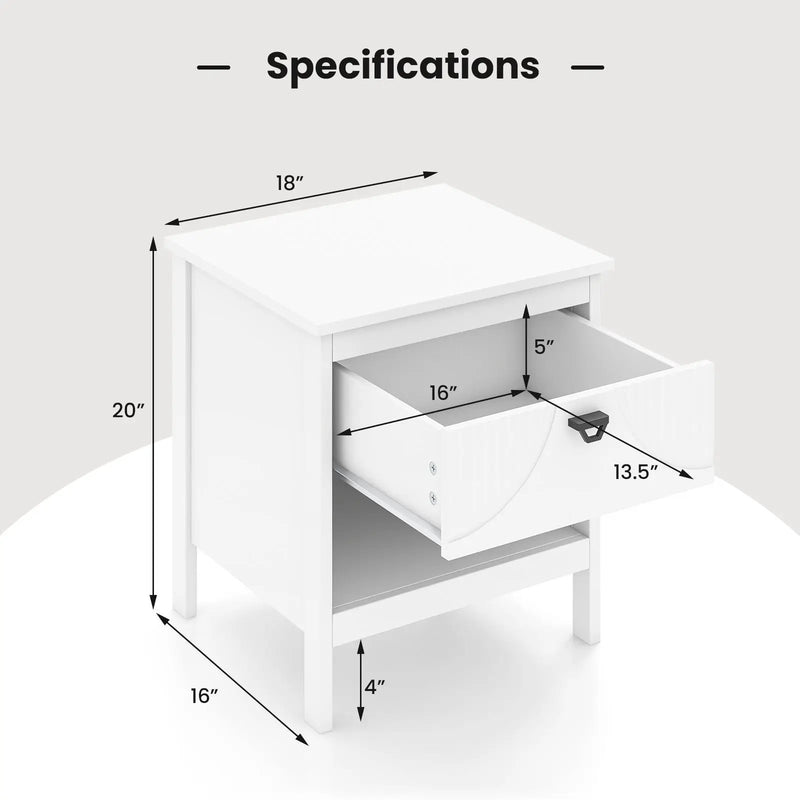 2-tier Wood Nightstand with Drawer and Open Storage Shelf for Bedroom-White by DirectDeals