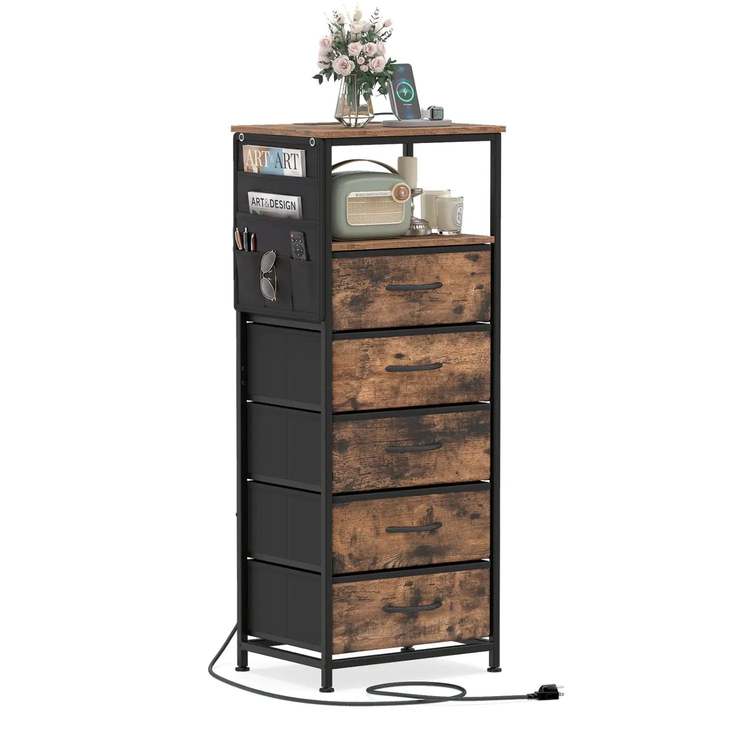 Nightstand with Integrated Charging Station 39 Inches Modern Bedside Table by DirectDeals