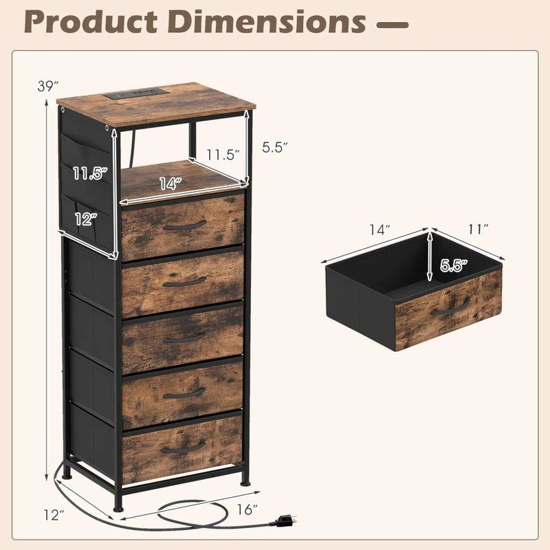 Nightstand with Integrated Charging Station 39 Inches Modern Bedside Table by DirectDeals