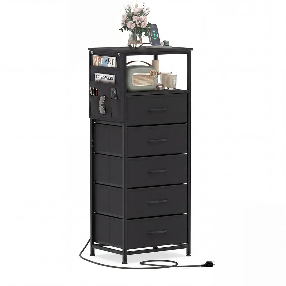 Nightstand with Integrated Charging Station 39 Inches Modern Bedside Table by DirectDeals