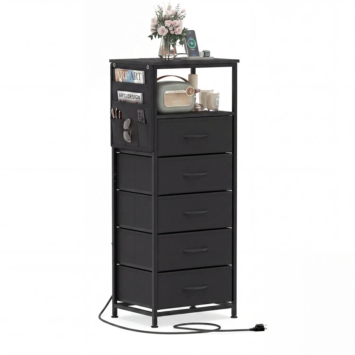 Nightstand with Integrated Charging Station 39 Inches Modern Bedside Table by DirectDeals