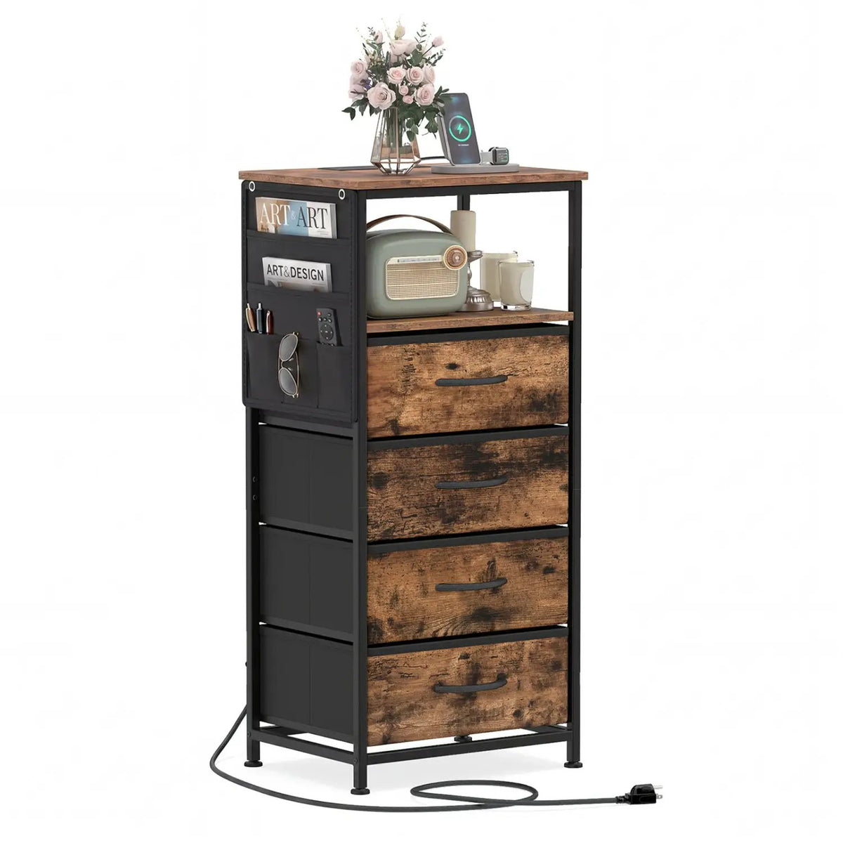 Nightstand with Integrated Charging Station 34" Modern Bedside Table by DirectDeals