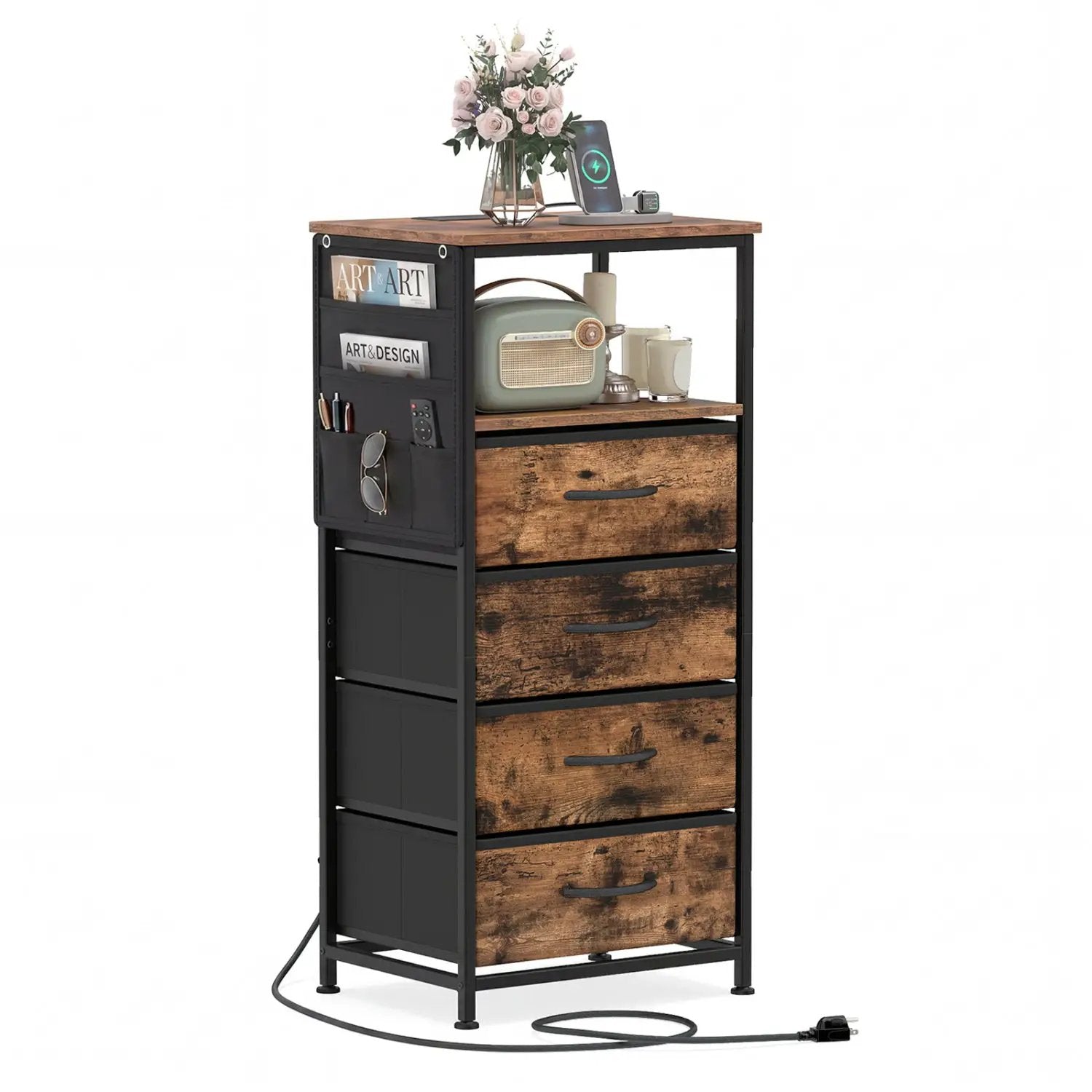 Nightstand with Integrated Charging Station 34" Modern Bedside Table by DirectDeals