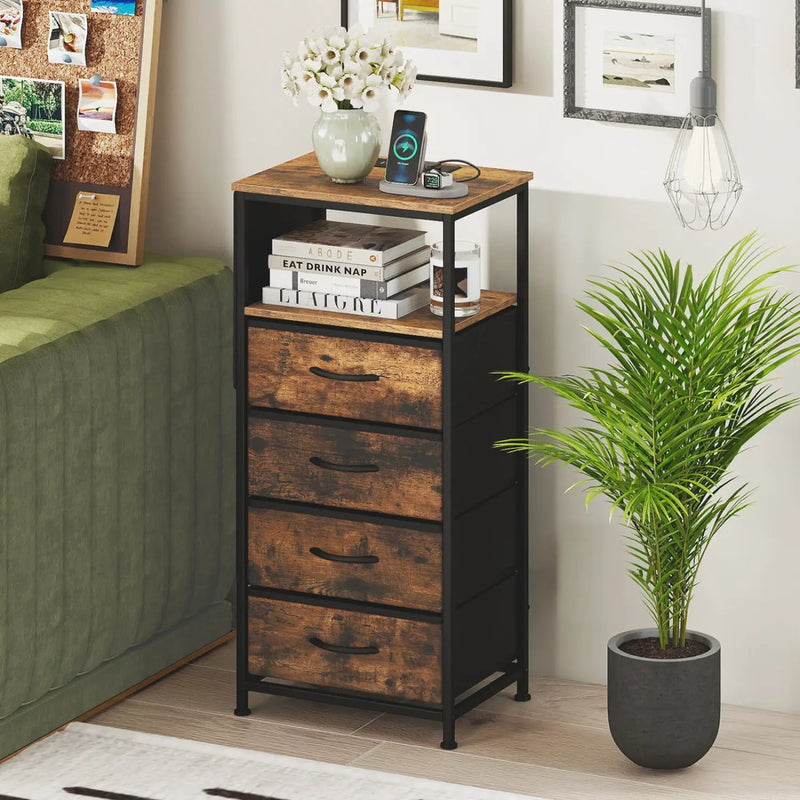 Nightstand with Integrated Charging Station 34" Modern Bedside Table by DirectDeals