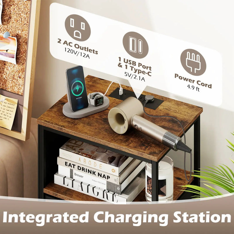 Nightstand with Integrated Charging Station 34" Modern Bedside Table by DirectDeals
