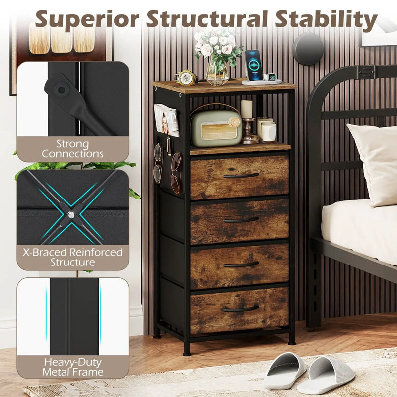 Nightstand with Integrated Charging Station 34" Modern Bedside Table by DirectDeals