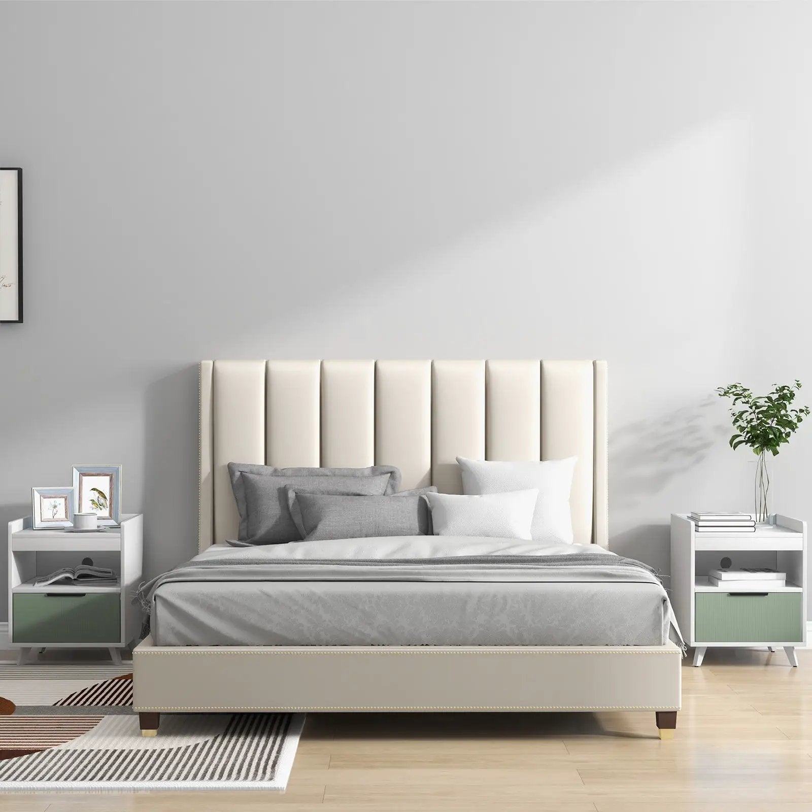 Modern Nightstand with LED Lights Sliding Drawer and Open Compartment-White by DirectDeals