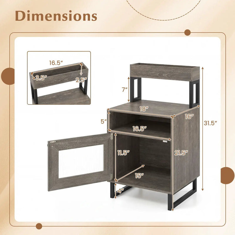 Nightstand with LED Lights Modern End Table with Top Tray Open Compartment and Storage Cabinet by DirectDeals