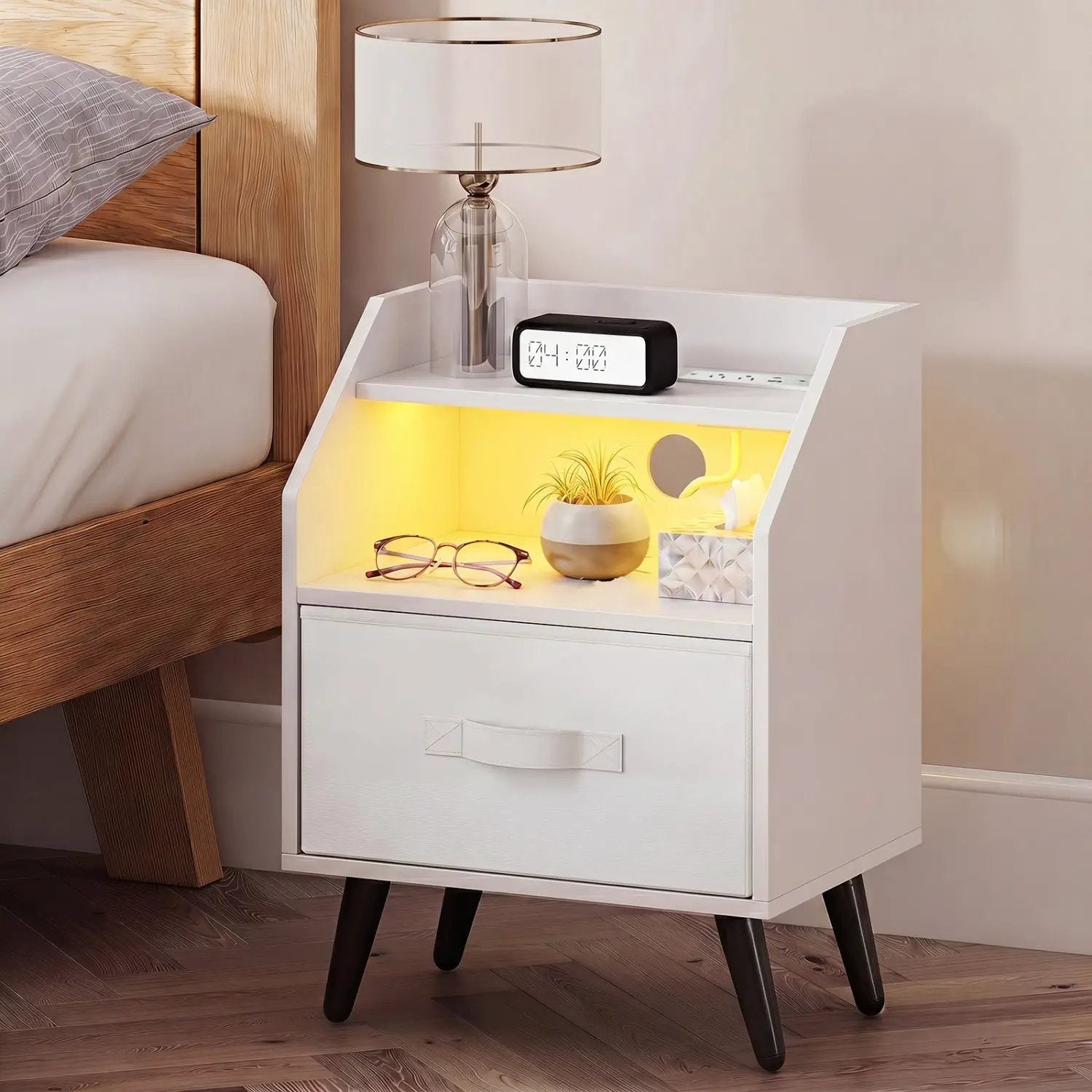 Nightstand with Power Outlets and LED Lighting by DirectDeals