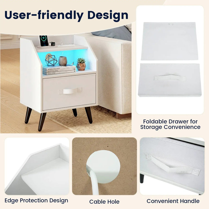 Nightstand with Power Outlets and LED Lighting by DirectDeals