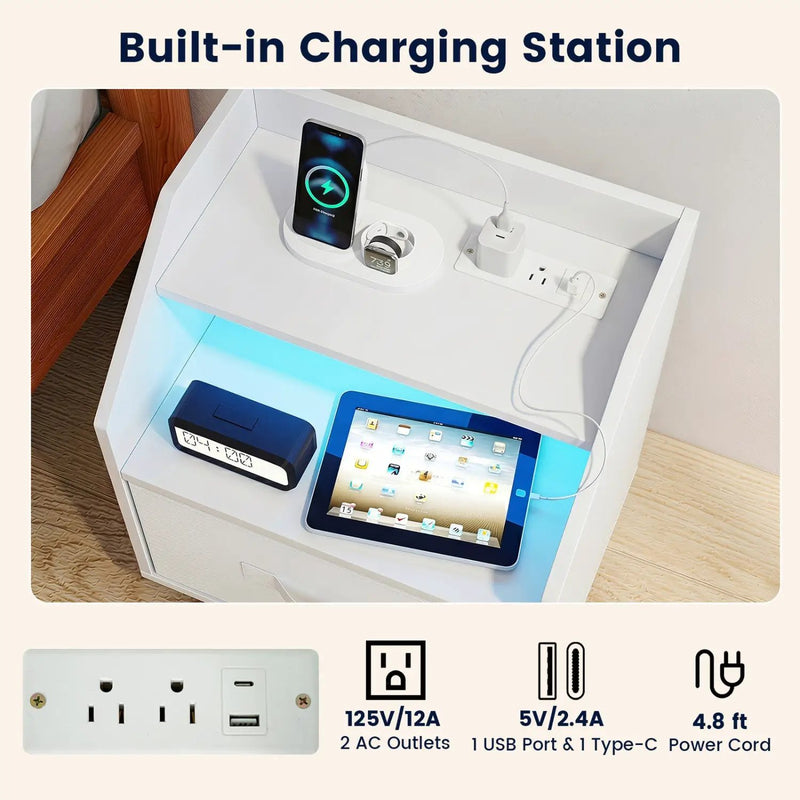 Nightstand with Power Outlets and LED Lighting by DirectDeals