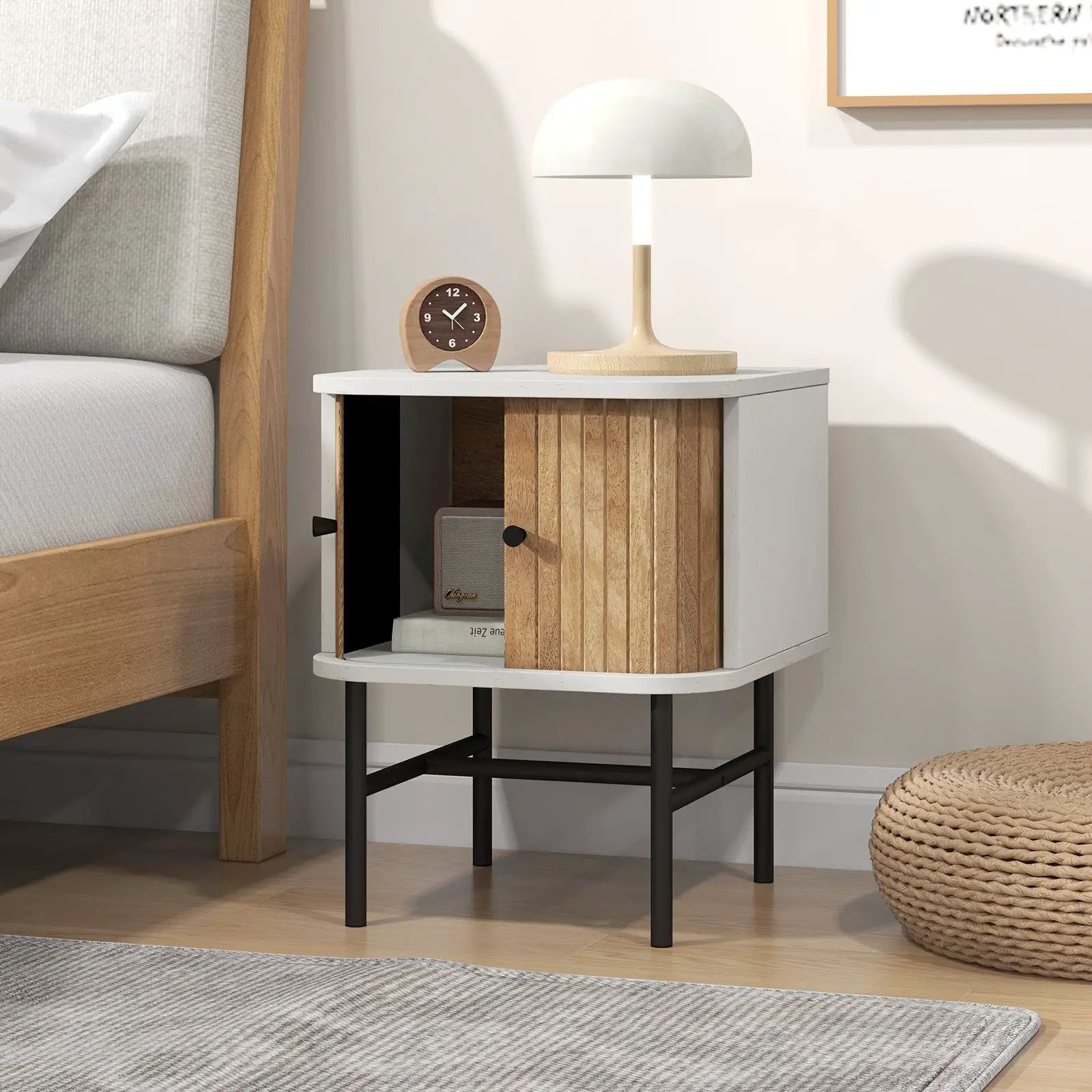 Mid-century Modern Nightstand with Sliding Doors and Storage Cabinet by DirectDeals