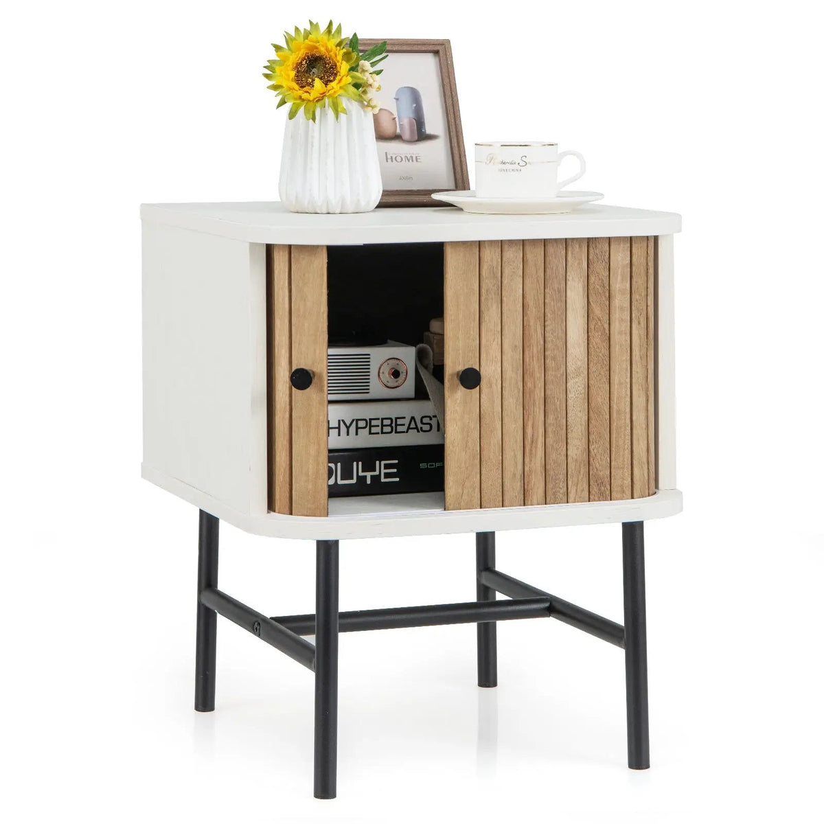 Mid-century Modern Nightstand with Sliding Doors and Storage Cabinet by DirectDeals