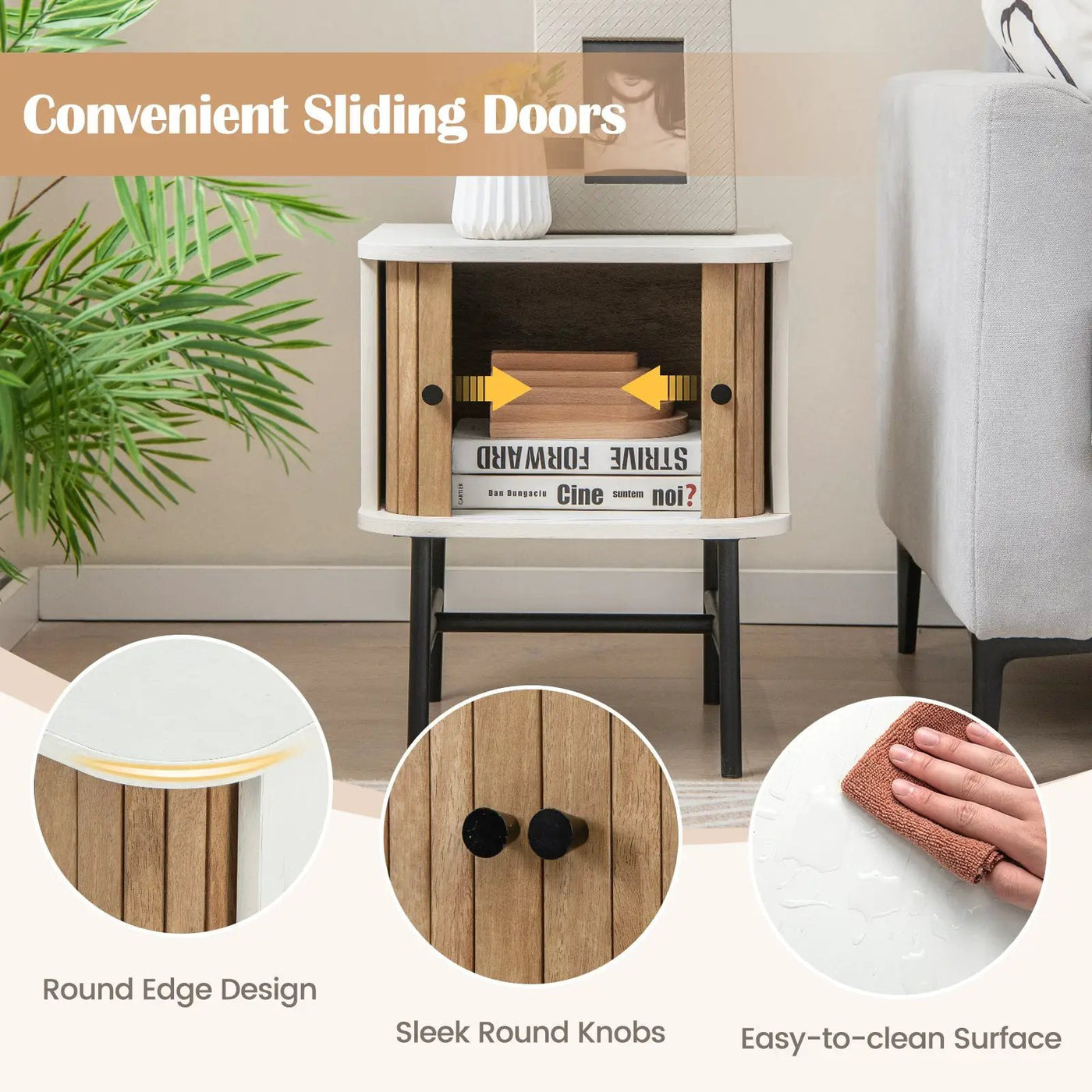 Mid-century Modern Nightstand with Sliding Doors and Storage Cabinet by DirectDeals
