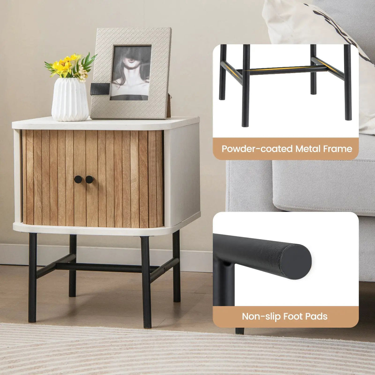 Mid-century Modern Nightstand with Sliding Doors and Storage Cabinet by DirectDeals
