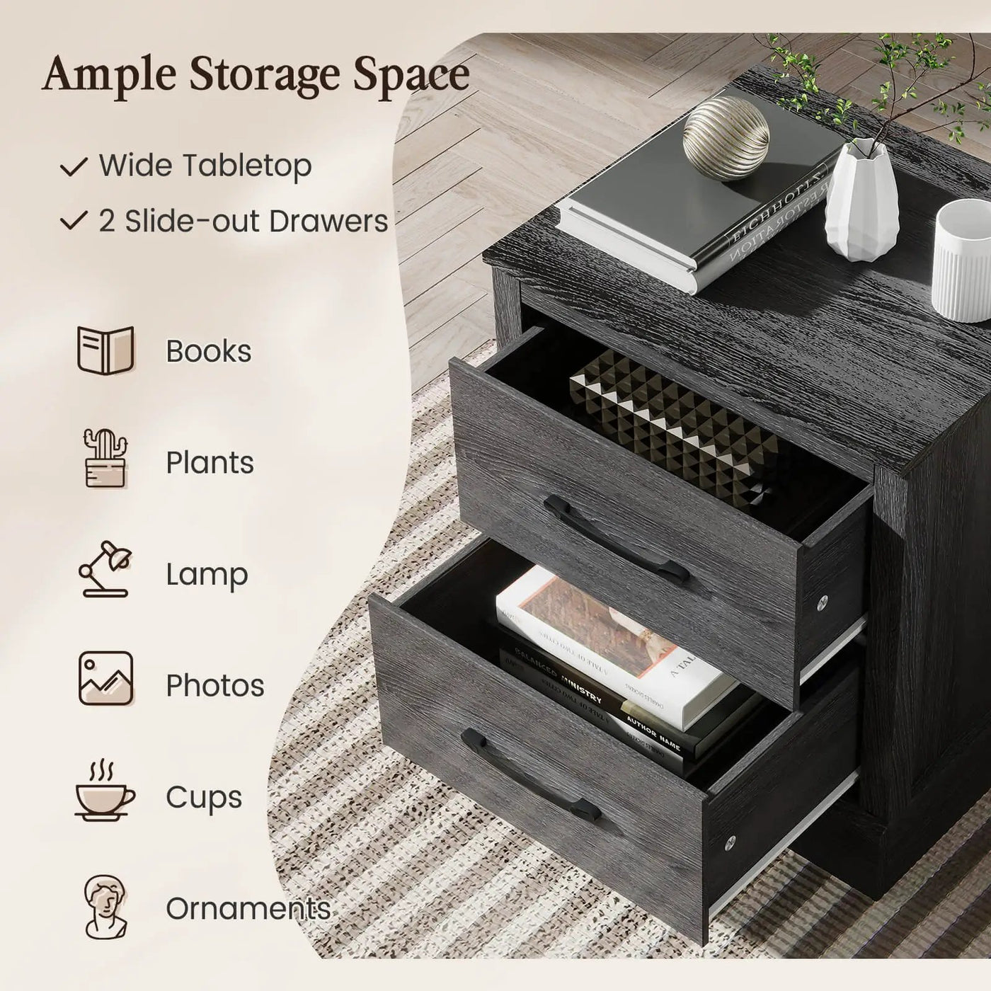 Wood Compact Floor Nightstand with Storage Drawers by DirectDeals