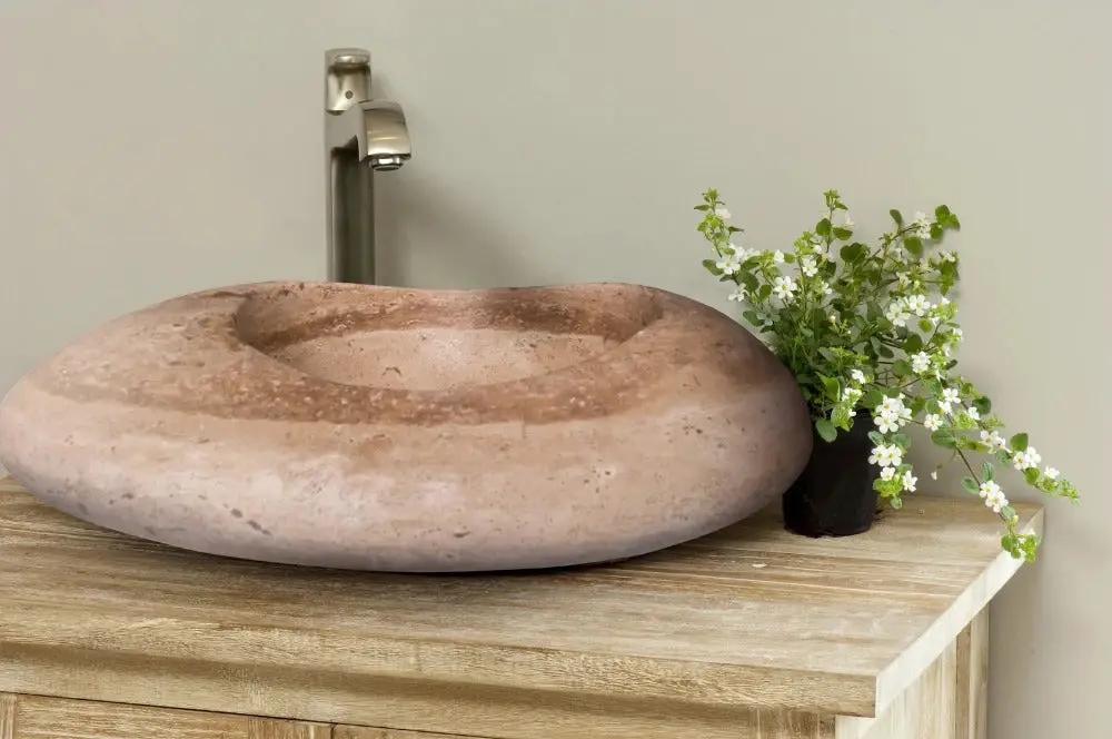 Noce Travertine Kayak Vessel Sink Honed and Filled 16x23x6 by GobekDesign