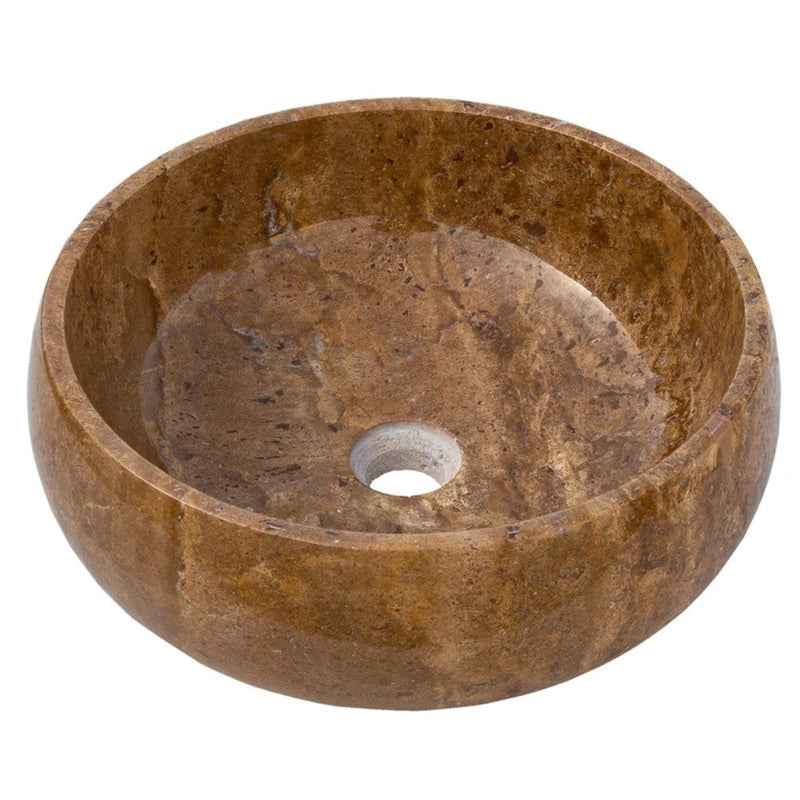 Noce Brown Travertine Natural Stone Vessel Sink Polished (D)16" (H)6" by GobekDesign