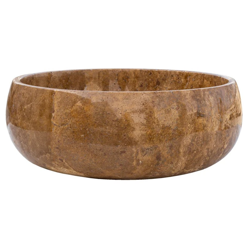 Noce Brown Travertine Natural Stone Vessel Sink - Polished Round 16 Inch Diameter by GobekDesign