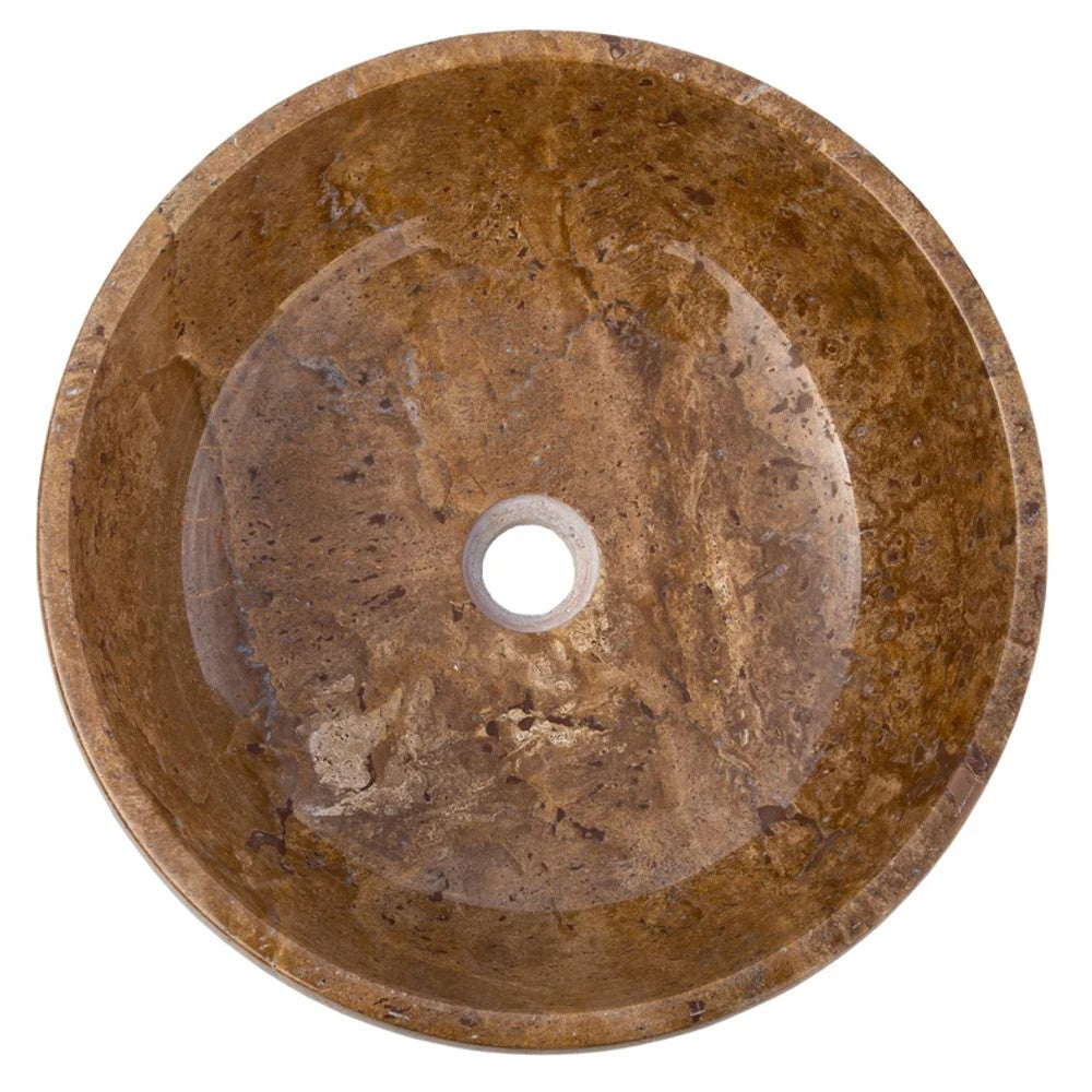 Noce Brown Travertine Natural Stone Vessel Sink - Polished Round 16 Inch Diameter by GobekDesign