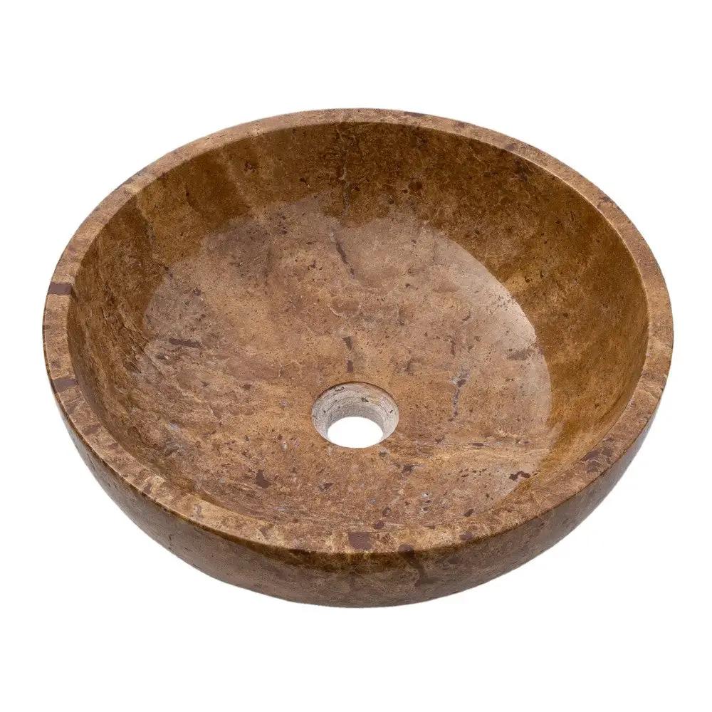 Noce Brown Travertine Undermount Circular Vessel Sink 16x6 Inch Polished and Filled by GobekDesign