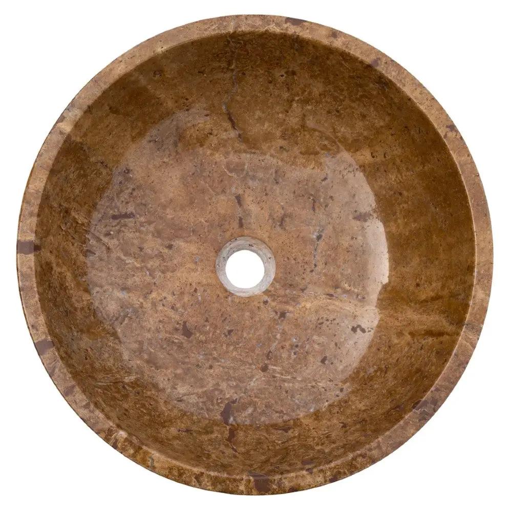 Noce Brown Travertine Undermount Circular Vessel Sink 16x6 Inch Polished and Filled by GobekDesign
